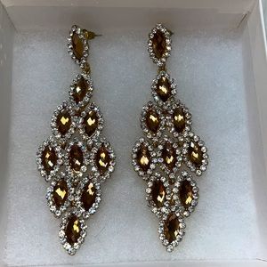 Taupe stone and rhinestone hanging earrings